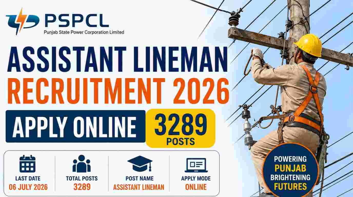 Punjab PSPCL Assistant Lineman (ALM) Recruitment 2026 Notification Out for 3289 Posts, Apply Online